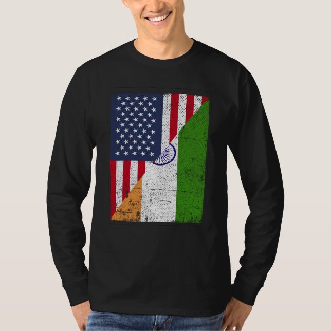 Half USA Flag Half India Flag American Indian T-Shirt (Vorderseite)