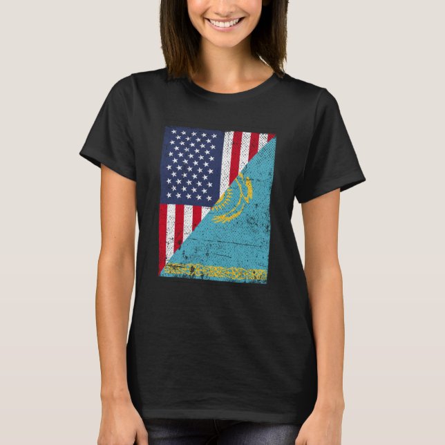 Half USA Flag Half Kazakhstan Flag American Kasach T-Shirt (Vorderseite)