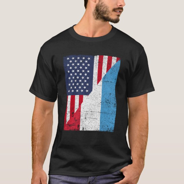 Half USA Flag Half Luxembourg Flag American Luxemb T-Shirt (Vorderseite)