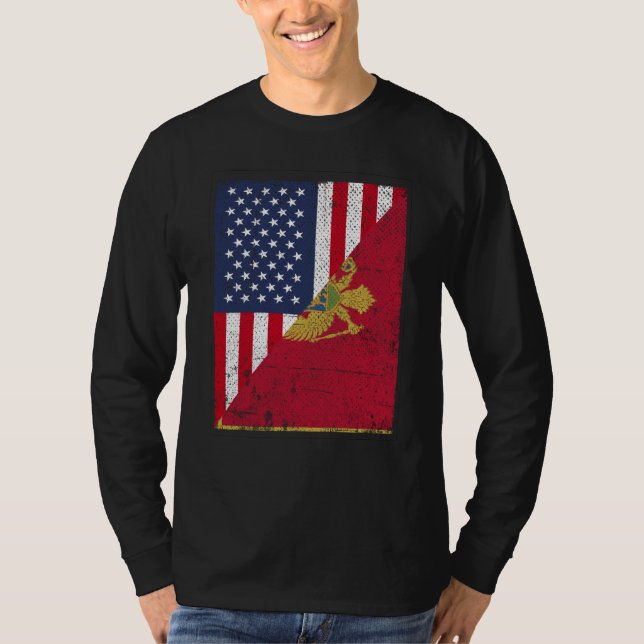 Half USA Flag Half Montenegro Flag American Monten T-Shirt (Vorderseite)