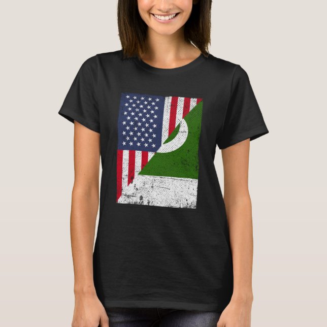 Half USA Flag Half Pakistan Flag American Pakistan T-Shirt (Vorderseite)