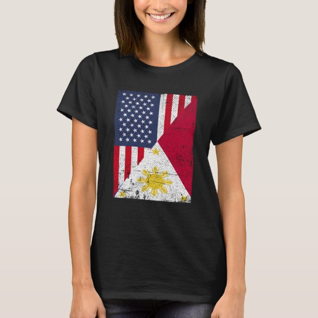 Half USA Flag Half Philippines Flag American Filip T-Shirt (Vorderseite)