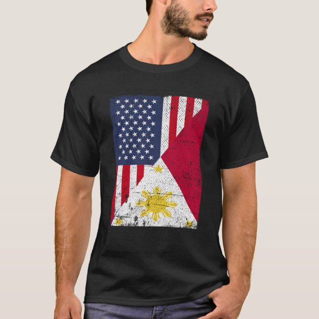 Half USA Flag Half Philippines Flag American Filip T-Shirt (Vorderseite)