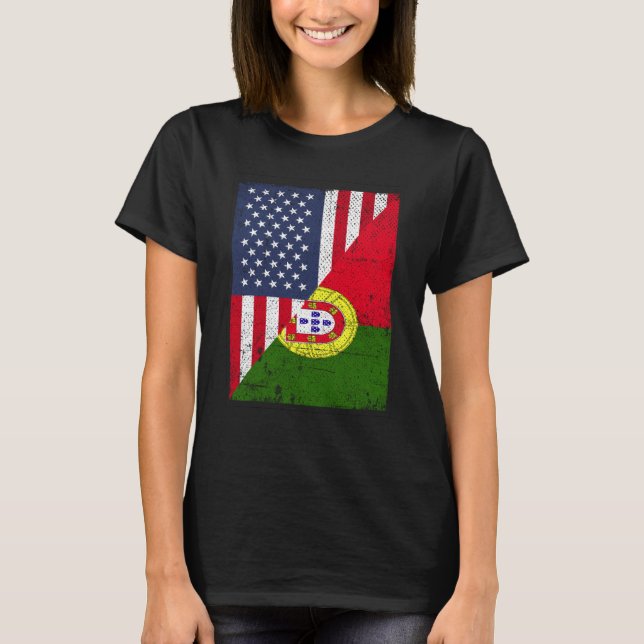 Half USA Flag Half Portugal Flag American Portugue T-Shirt (Vorderseite)
