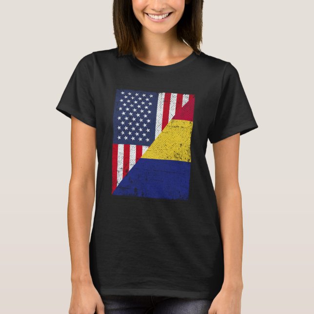 Half USA Flag Half Romania Flag American Romanian T-Shirt (Vorderseite)
