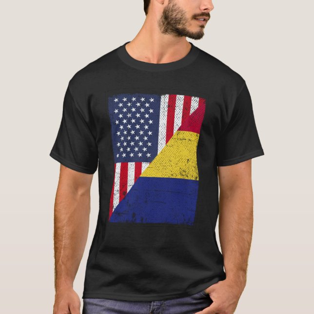 Half USA Flag Half Romania Flag American Romanian T-Shirt (Vorderseite)