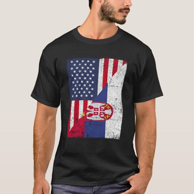 Half USA Flag Half Serbia Flag American Serbian T-Shirt (Vorderseite)