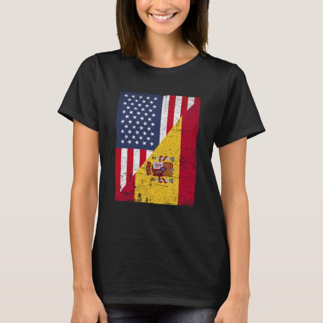 Half USA Flag Half Spain Flag American Spanish T-Shirt (Vorderseite)