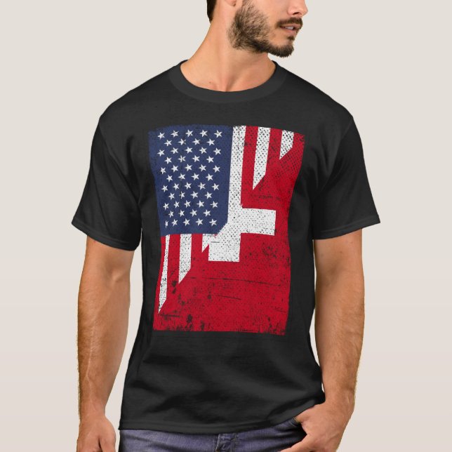 Half USA Flag Half Switzerland Flag American Swiss T-Shirt (Vorderseite)