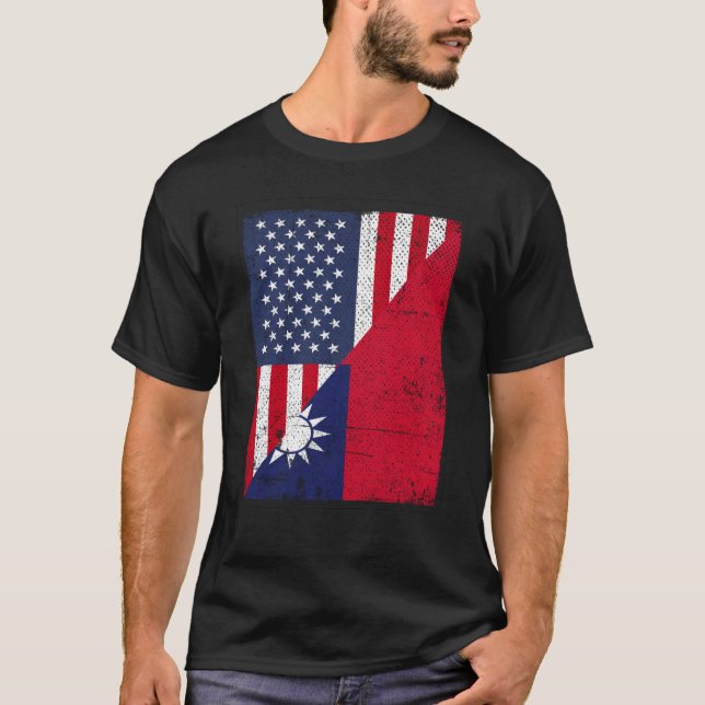 Half USA Flag Half Taiwan Flag American Taiwanese T-Shirt (Vorderseite)