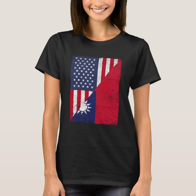 Half USA Flag Half Taiwan Flag American Taiwanese T-Shirt (Vorderseite)