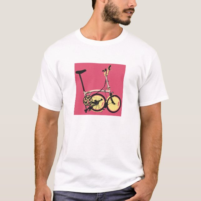 Hälfte gefaltetes Brompton PinkYell T-Shirt (Vorderseite)