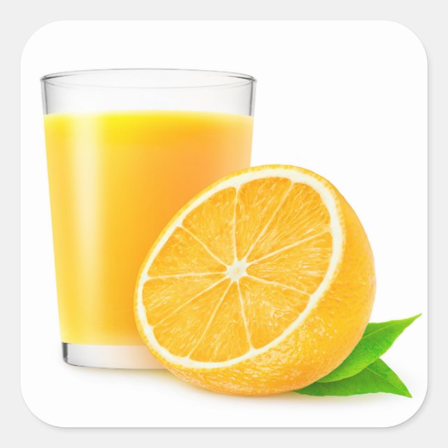 Hälfte Orange und Glas Saft Quadratischer Aufkleber (Vorderseite)