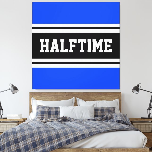 HALFTIME Bright Blue Schwarz-weiß Racing Streifen Leinwanddruck (Insitu (Schlafzimmer))