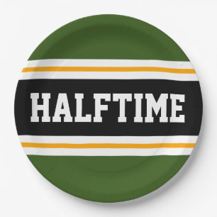 HALFTIME Forest Green Schwarz-weiß Gelbe Streifen Pappteller