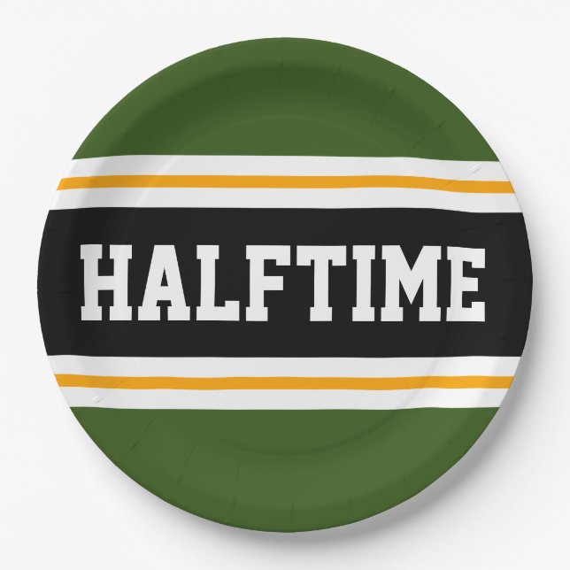 HALFTIME Forest Green Schwarz-weiß Gelbe Streifen Pappteller (Vorderseite)