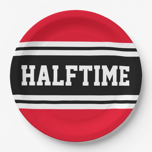 HALFTIME Helle Red Schwarz-weiß Football Strips Pappteller (Vorderseite)
