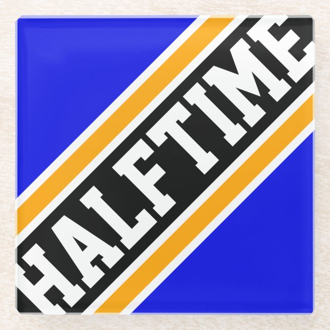 HALFTIME Royal Blue Yellow Black Racing Streifen Glasuntersetzer (Vorderseite)