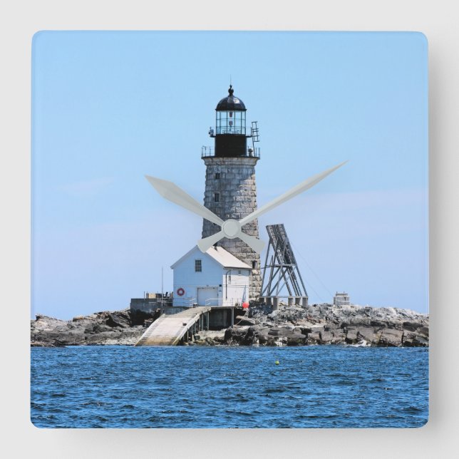Halfway Rock Lighthouse, Maine Wall Clock Quadratische Wanduhr (Vorderseite)