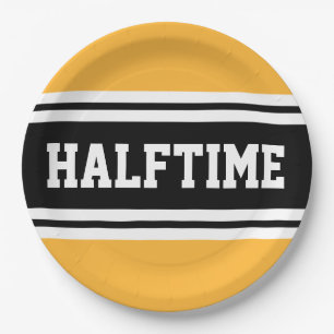 HALFZEIT Fett gelbe Schwarz-weiße Racing Streifen Pappteller