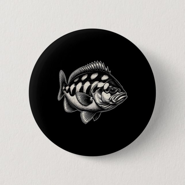 Halibut Fish Graphic Fishing Art Design Button (Vorderseite)