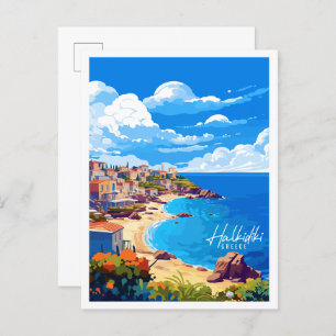 Halkidiki Griechenland Vintage Reise Illustration Postkarte