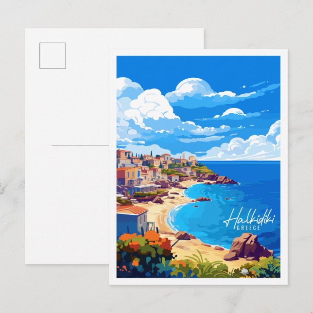 Halkidiki Griechenland Vintage Reise Illustration Postkarte (Vorne/Hinten)