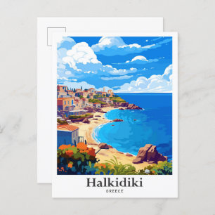 Halkidiki Griechenland Vintage Travel Illustration Postkarte