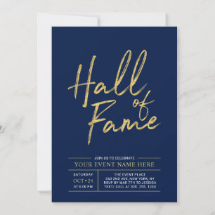 Hall of Fame   Modernes Party in Gold und Blau Einladung