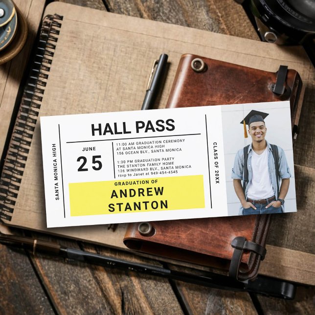 Hall Pass Graduation Party Einladung (boy graduation party ideas high school hall pass invitation template male grad diy personalized)