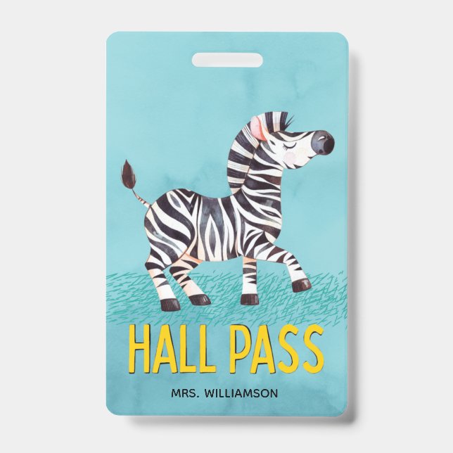 Hall Pass Niedlich Zebra-Klassenlehrer Ausweis (Vorderseite)