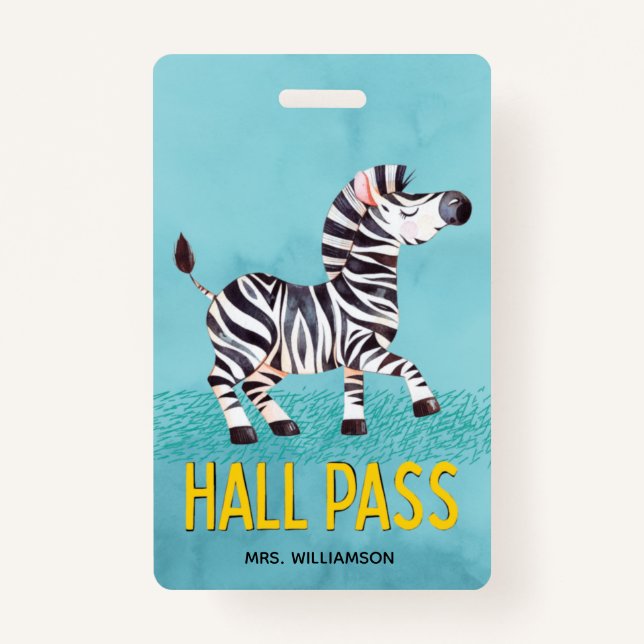 Hall Pass Niedlich Zebra-Klassenlehrer Ausweis (Vorderseite)