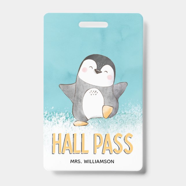 Hall Pass Niedlichen Pinguin-Klassenlehrer Ausweis (Vorderseite)