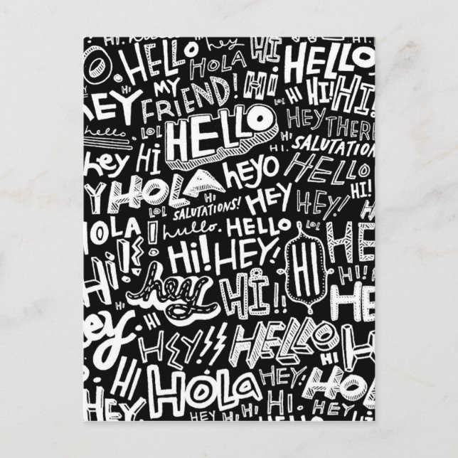 Halla Hola Bonjour Postkarte (Vorderseite)