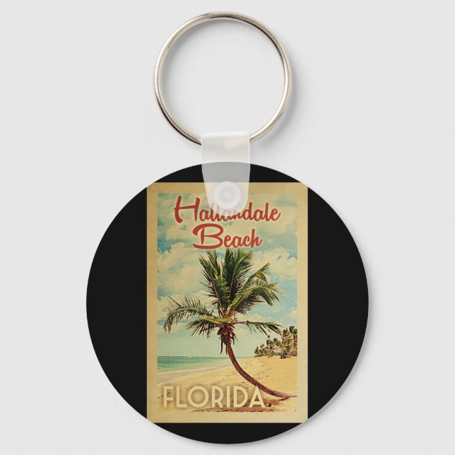 Hallandale Beach Palm Tree Vintage Travel Schlüsselanhänger (Vorderseite)