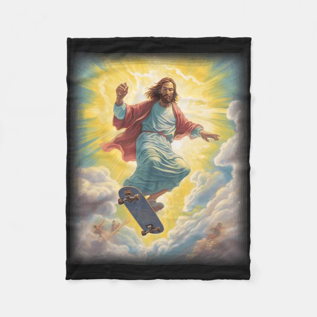 Halleluja Tees And Gifts Jesus Skateboarder Heaven Fleecedecke (Vorderseite)
