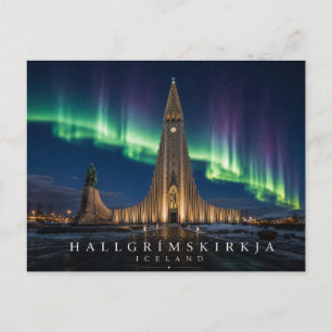 Hallgrímskirkja Kirche Reykjavík Island Aurora Postkarte