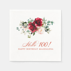 Hallo 100 Geburtstagsparty Red Pink Floral Serviette