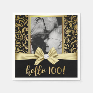 Hallo 100 Gold Black Damask 100. Geburtstag Serviette