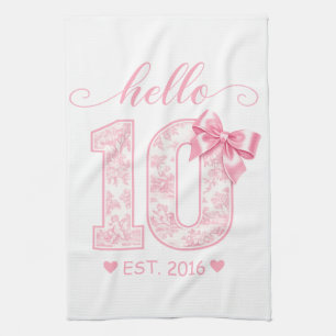 Hallo 10. Geburtstag Rosa Hallo 10 Benutzerdefin Geschirrtuch