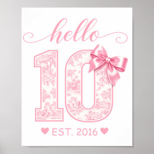 Hallo 10. Geburtstag Rosa Hallo 10 Benutzerdefin Poster