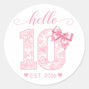 Hallo 10 Geburtstag Rosa Hallo 10 Benutzerdefini Runder Aufkleber