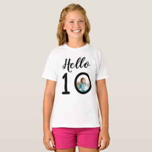 Hallo 10 Personalisiertes Foto 10. Geburtstag Kind T-Shirt