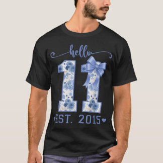 Hallo 11. Geburtstag Est 2015 Blau Kokette Schleif T-Shirt