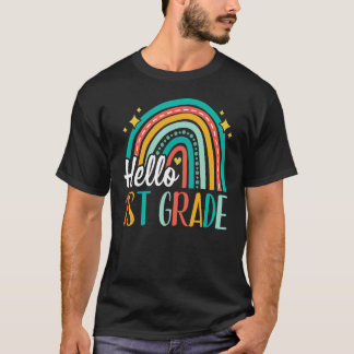 Hallo 1. Grade Regenbogen für Lehrer Mädchen Kinde T-Shirt