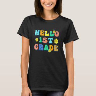 Hallo 1. Klasse Lehrer Groovy Vintage Zurück zur S T-Shirt