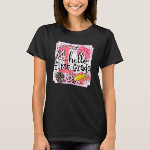 Hallo 1. Klasse Leopard Bleistift Lehrer Zurück zu T-Shirt