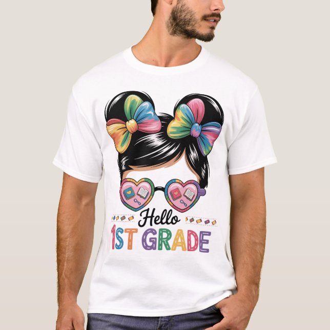 Hallo 1St Grade Messy Bug Zurück zur Schule T-Shirt (Vorderseite)