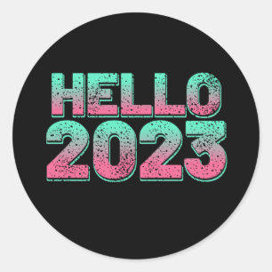 Hallo 2023. Frohes neues Jahr im alten Retro-Stil Runder Aufkleber