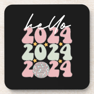 Hallo 2024 Groovy Happy New Year Christmas Getränkeuntersetzer